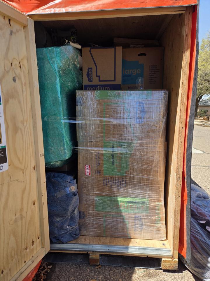 A storage crate packed and staged by Triple 7, Midland